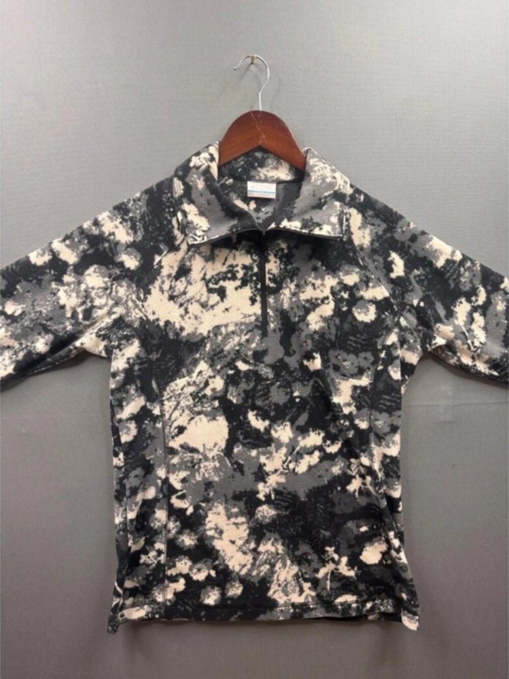 Columbia Fleece Pullover Mens Black White Abstract Camo Quarter Zip Medium
